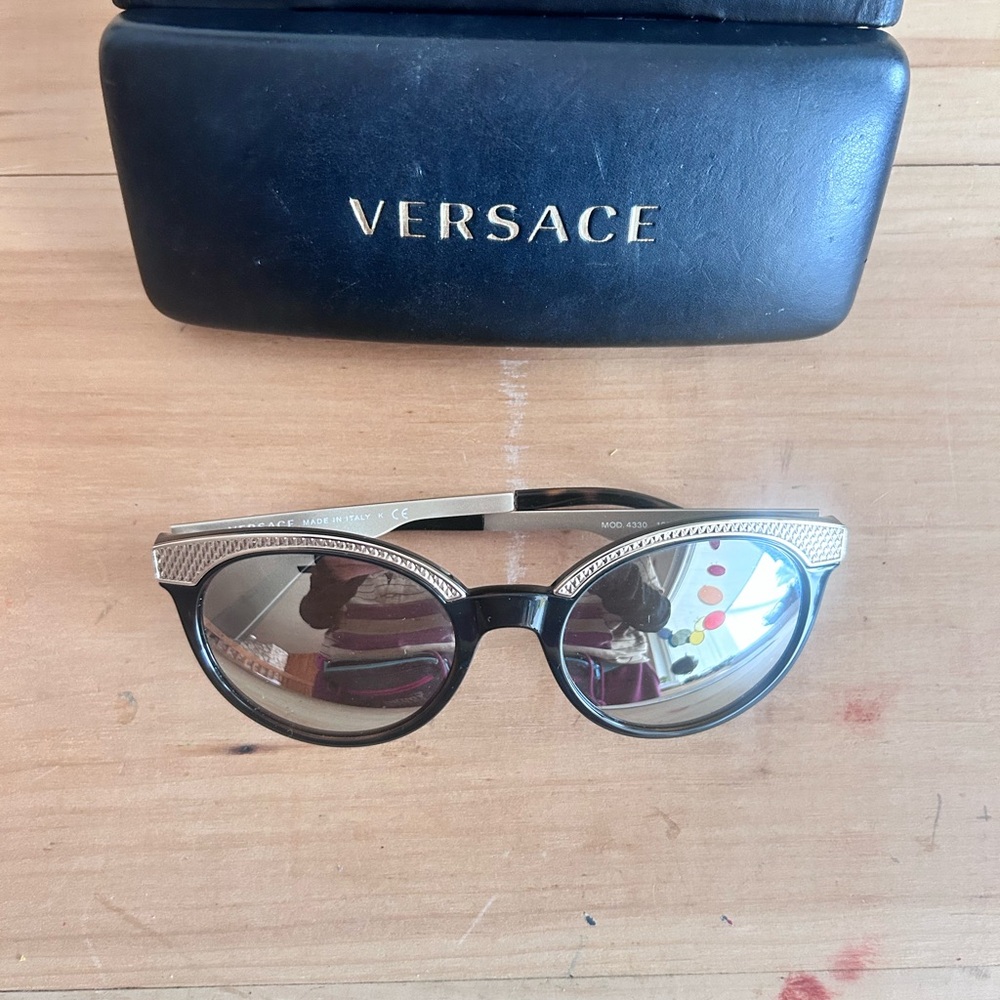 Versace Black and Gold Round Sunglasses - Picture 2 of 6